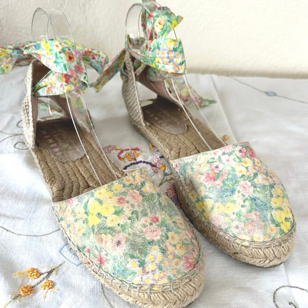 LoveShackFancy x Manebi Floral Ankle Tie Espadrille Flats EU39 US8 Spain